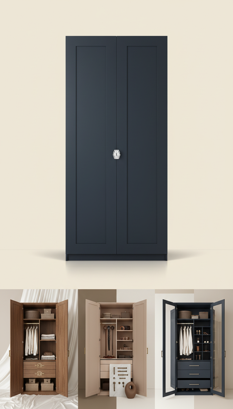 Blue Noir Paneled Wardrobe Door With Crystal Handle